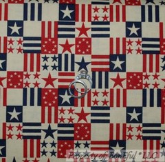 BonEful Fabric FQ Cotton Quilt Red Tan Blue American Patriot Stripe Star Check S