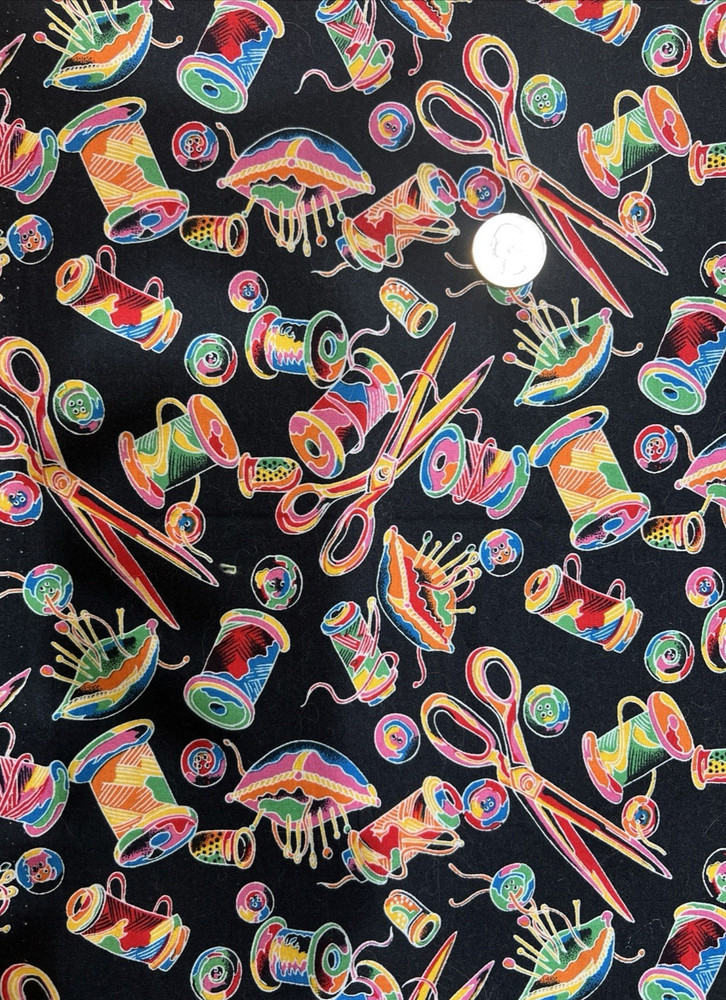 POP ART by Hoffman Sewing Theme Toss Buttons Pin Cushion 3/4 YD + 45X13 FLAT