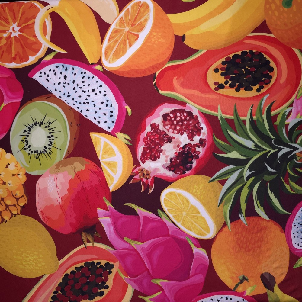 Large Tropical Fruit Medley Print Lycra Fabric 56″ By The Yard