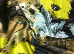 Mint Gold & Brown Floral Fusion – Silk Charmeuse Fabric