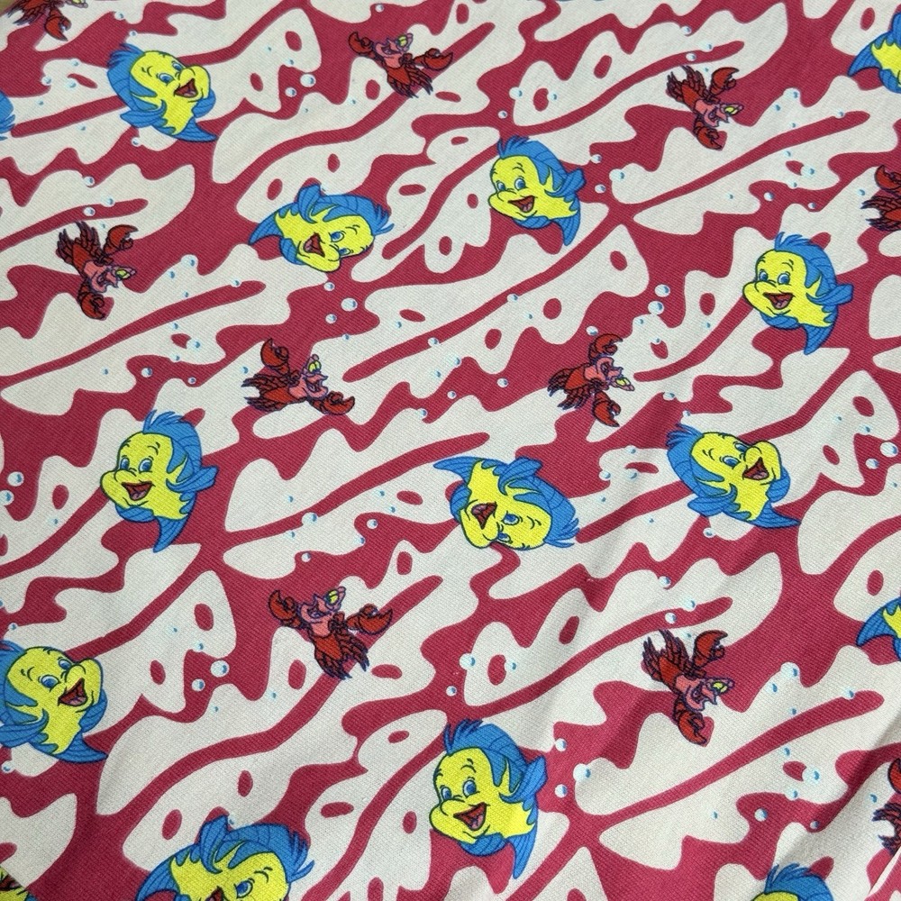 90s Disney Little Mermaid Cotton Knit Fabric 2.5 Yds X 60″ Sebastian Flounder