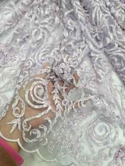 Lavender Beaded Lace Fabric with Victorian Damask Embroidery – Sold by the Yard