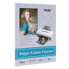 Koala 100% Printable Cotton Canvas Fabric Sheets for Inkjet Printer 8.5X11” Matt