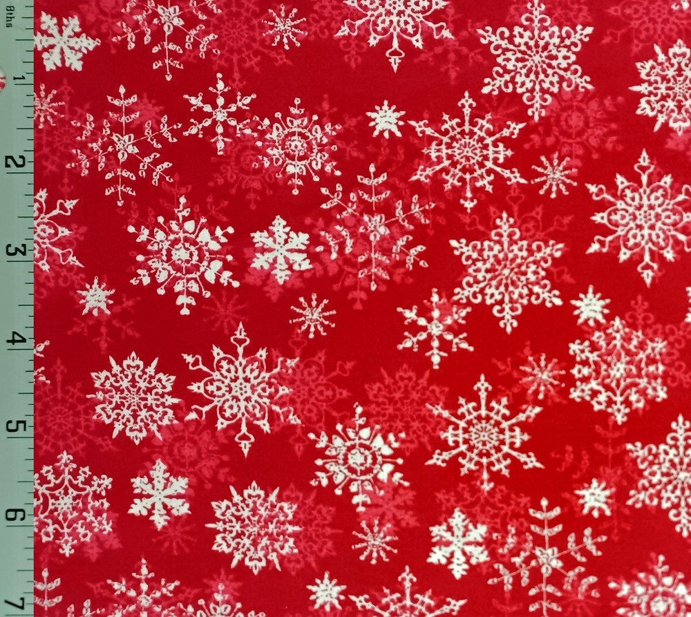 Red White Snowflakes Christmas Holiday Cotton Fabric – Choose Size
