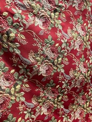 RED Multicolor Floral Upholstery Drapery Brocade Fabric (54 in.) Sold BTY