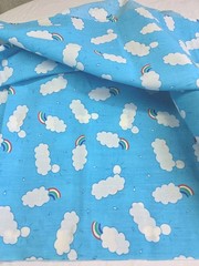 Fabric 3 Yards Cotton Clouds, Rainbows, Sun 108″ x 44″ Blue White
