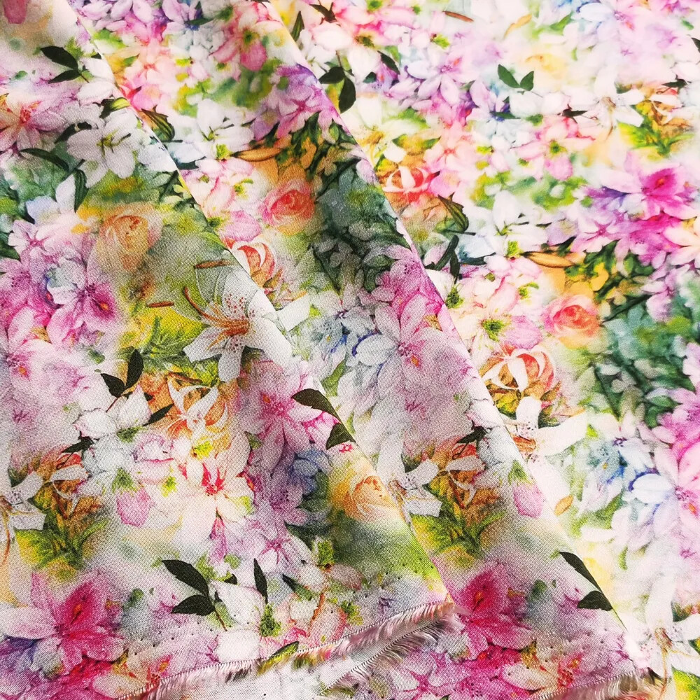 55” Wide Romantic Floral Digital Print Viscose Fabric Gown Material Rayon