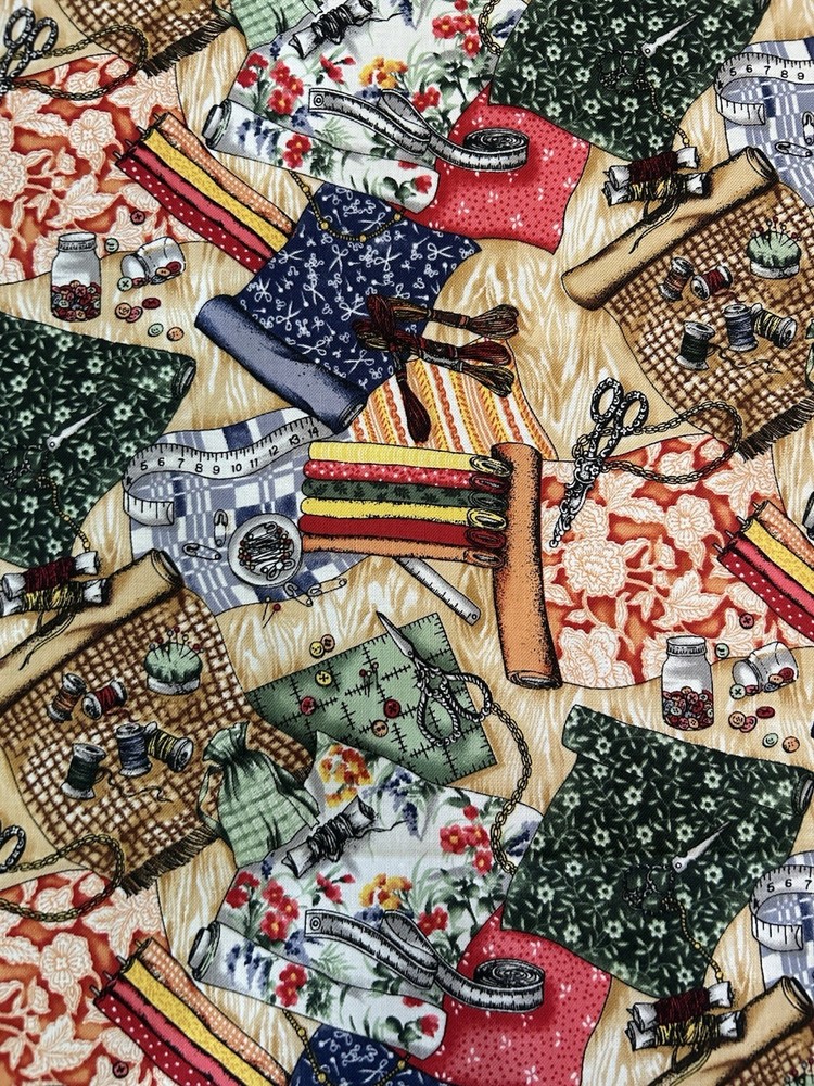 Quilt RJR Fabric 2003 Buttons Pins Scissor 18×22 in 100% COTTON QUILT FABRIC