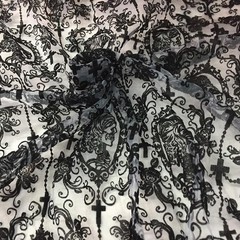 55″ Soft Black Skull Lace Fabric – Floral Tulle for DIY Dress, Party Decor, Curt