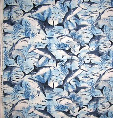 Shark Fish Fabric Half-Yard Nautical Ocean Blue Cotton Timeless Treasures C7980