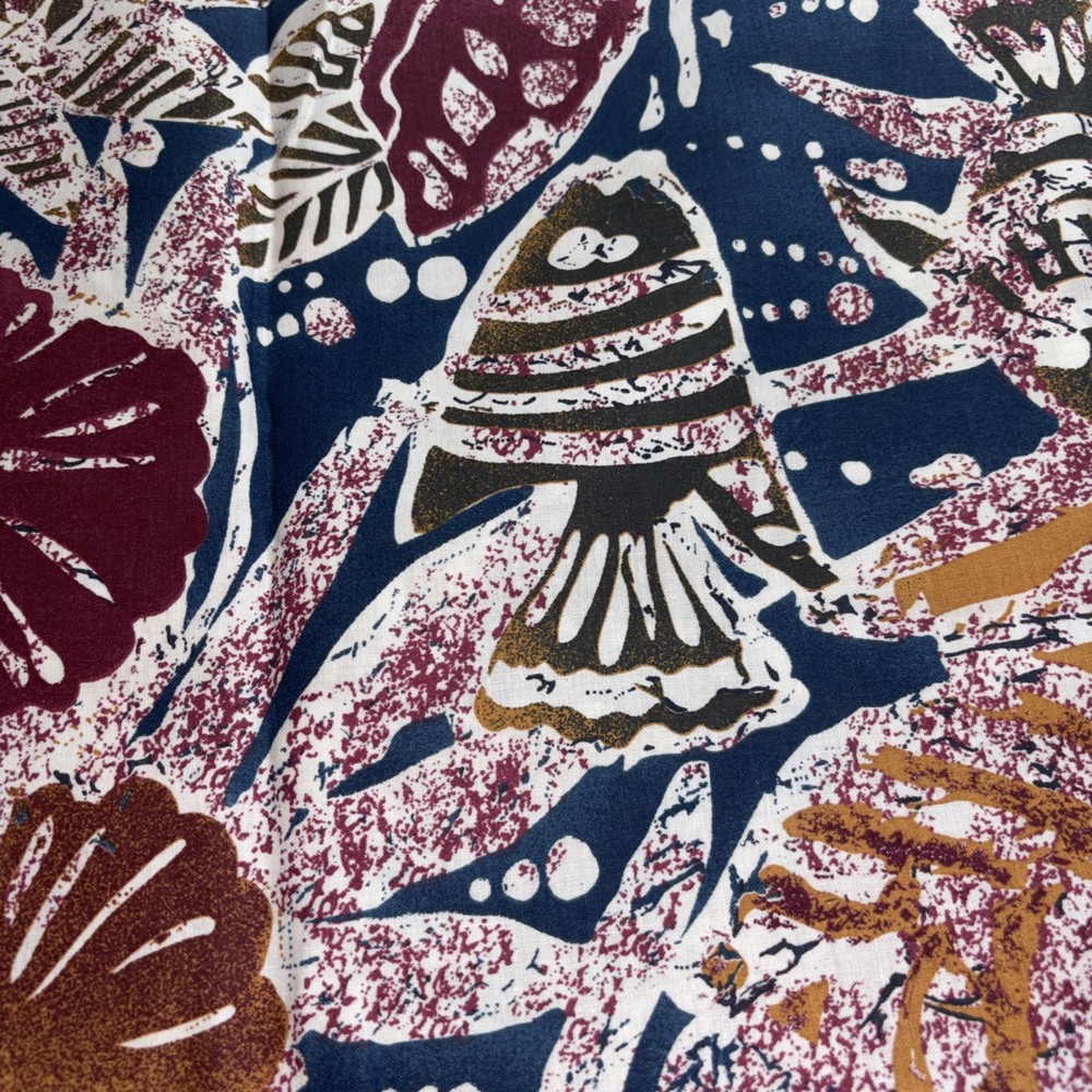 Stylized Marine Fish & Shell Hand Block Print Cotton Fabric – 1.8 Yards x 44″W
