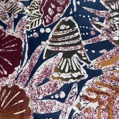 Stylized Marine Fish & Shell Hand Block Print Cotton Fabric – 1.8 Yards x 44″W