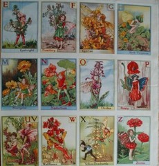 Alphabet Flower Fairies Panel ABC 24 Fairy Blocks Cicely Mary Barker Fabric 23″