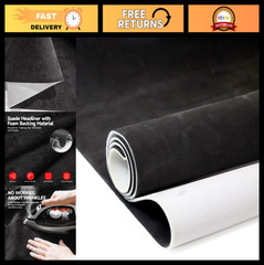 Black Suede Headliner Fabric 96″ L x 60″ W – Foam Backing for Car, Truck, SUV, R