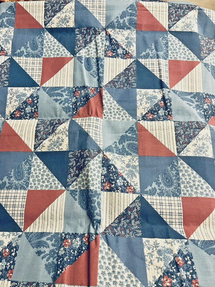 VTG `91 Patchwork 4″ Squares Cheater Shades Blue & Mauve Fabric Tradition BTFQ