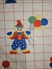 Vintage 1985 D.M. Inc. Circus Clowns, Balloons, Grid Fabric