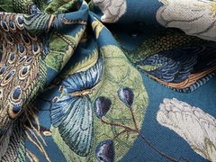 Peacock Gobelin Fabric Botanical Butterfly Floral Upholstery Curtain 140cm Wide