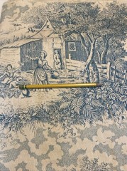 Woven In Time Toile Bark Cloth Fabric Teal Blue County Side 45’x116’ 3+ Yards