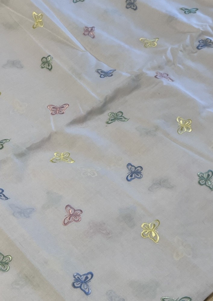 2.5 Yds Embroidered Butterfly Fabric Pastels Cotton 46in Wide VTG HTF