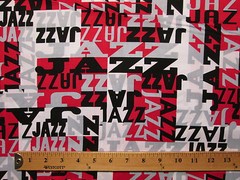 MOD JAZZ WORDS NEW ORLEANS RED BLACK GRAY COTTON FABRIC FQ