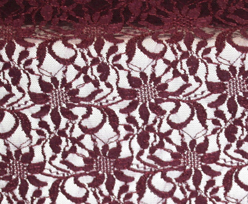 EMBROIDERED 3D FLORAL LACE ULTRA SOFT FABRIC BURGUNDY 59″ WIDE BY THE YARD