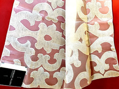ROBERT ALLEN Designer Sample Damask Sheer Fabric Set / 2 Ivory Off-White Shiny