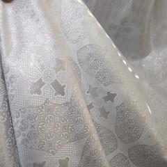 Silver Metallic Brocade Fabric Devotional Cross Design By Yard Baptism Bridal