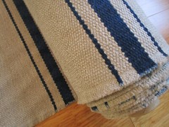 Tan Indigo KRAVET Organic stripe heavy upholstery Fabric BTyd Chenille Linen