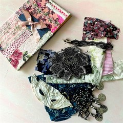 Fabric Lace Scrap Bundle Junk Journal, Slow Stitch Vintage Sewing Cotton Linen