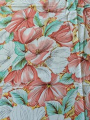 VTG Tropical Fabric Watercolor Hibiscus 80’s Peach Seafoam 140×45 Sewing