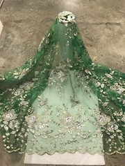 Rhinestone Floral Embroidery French Lace Fabric 50” Width Sold By The Yard