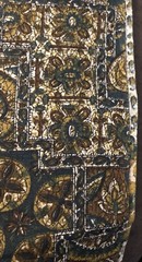 VTG 60 MCM Paisley Tiles Cheater Quilt Shades of Green Blue White Gold BTHY
