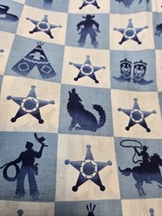 SHIPS FREE! 1-Yd Western Cowboy Rodeo Sheriff Teepee Blue & White Cotton Fabric