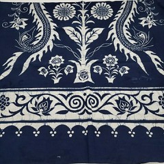 Peacock Floral Batik Fabric Chinese Indigo Cotton Y2K from Shanghai Museum 57×35