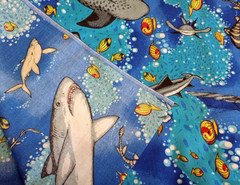 Springs Industries VTG Vivid Underwater Shark Themed Fabric 100% Cotton BTHY