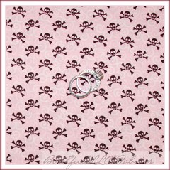 BonEful Fabric FQ Cotton Quilt VTG Pink White Brown Baby Girl SKULL Gothic Cross