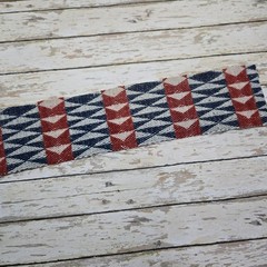 Antique Americana Coverlet Strip Piece Craft Brick Red White Blue Woven