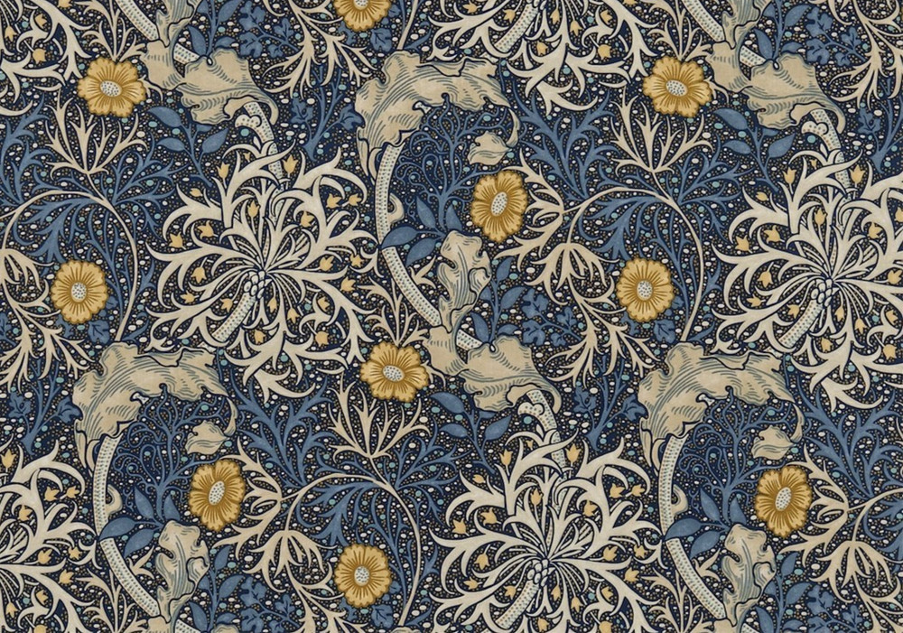 WILLIAM MORRIS CURTAIN FABRIC DESIGN Seaweed 3 METRES INK/WOAD 100% COTTON
