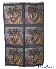 Wolf Pillow Panel Fabric Brown/Tan 6 16″ Squares 36″ x 55″ Full Sheet Makes 3