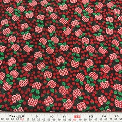 Vintage Wamsutta Apples Cherries Strawberries Black Cotton Remnant 15″ x 44″