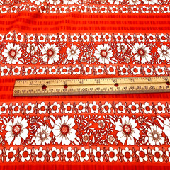 3 Yd X 64 In Vtg Mod Red Orange White Floral Stripe Polyester Stretch Fabric