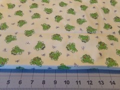 1/2YD X 42″ VINTAGE FLANNEL GREEN FROGS W/ SILVER FLEX/YELLOW NEW COTTON #9666