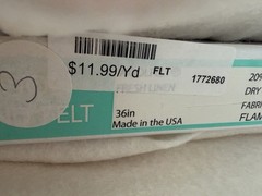 Wool Felt Fabric, Off-White, 20% Wool & 80% Rayon, 4.25 Yards, 37″ Wide