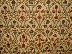 Art Nouveau Pugin Red Blue Gold Jacquard Curtain Upholstery Cushion Fabric