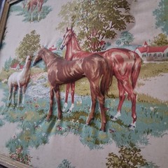 Vintage Trapunto 3-D Puff Fabric Horse Scene In Wooden Frame Ready To Hang