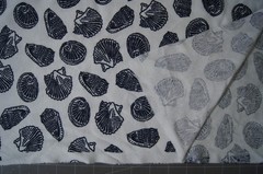 1/2 Yard Navy Seashells on White Soft Cotton Knit Fabric 20″ X 60″