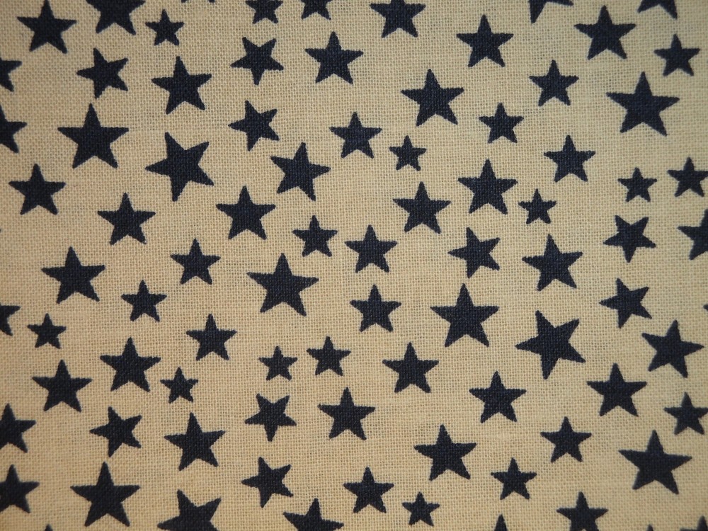 Star Fabric * Scattered Navy Star And Tan Cotton Calico Fabric * Sewing Fabric