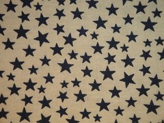 Star Fabric * Scattered Navy Star And Tan Cotton Calico Fabric * Sewing Fabric