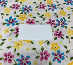 OOP Floral Fabric Pink Yellow Green Fuchsia Turquoise Blue On White Cotton 1+Yds