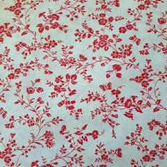 3 YDS Cotton Fabric Vintage VIP Cranston USA Red Floral Vines Butterfly on White